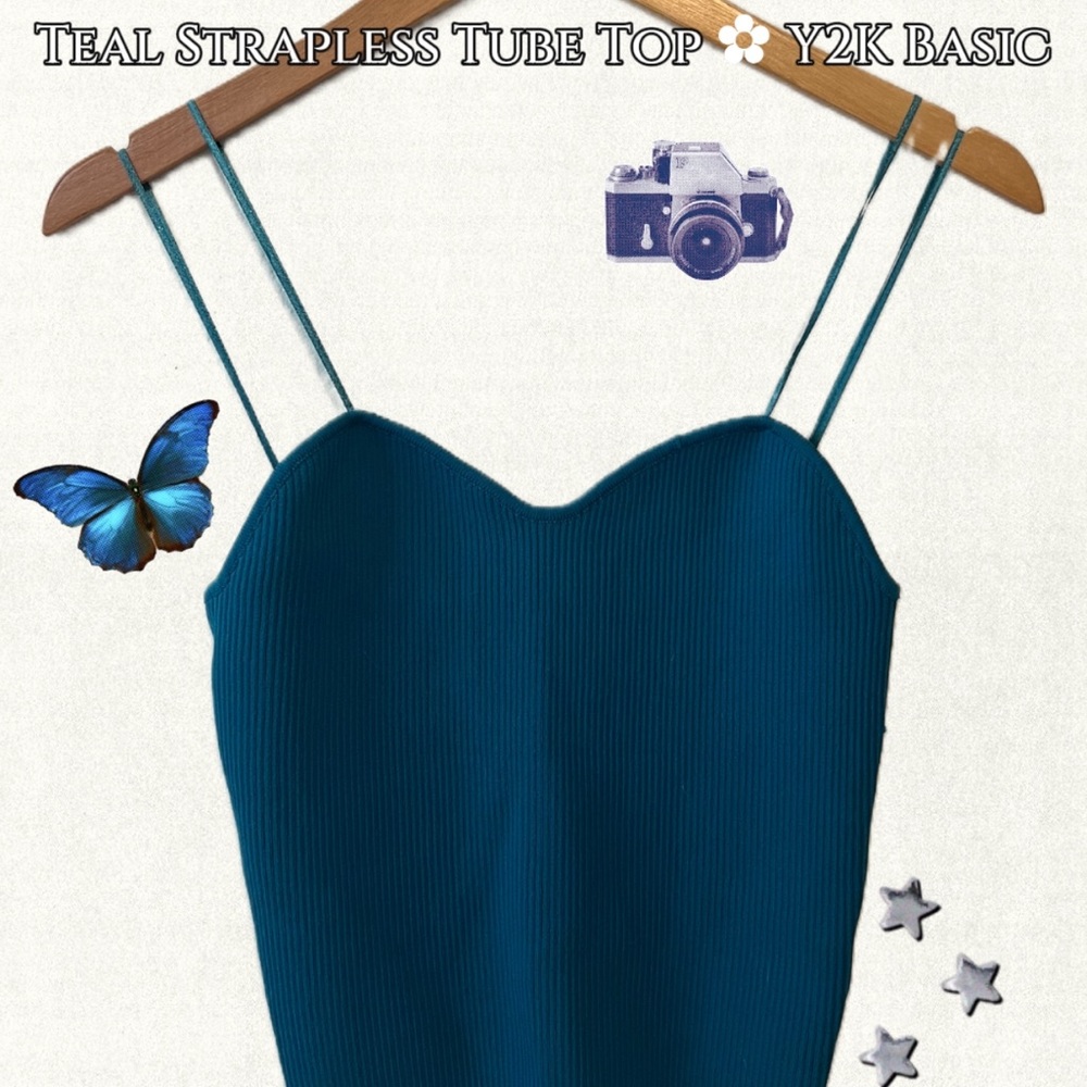 Teal Strapless Tube Top YK2 Basic Sweetheart